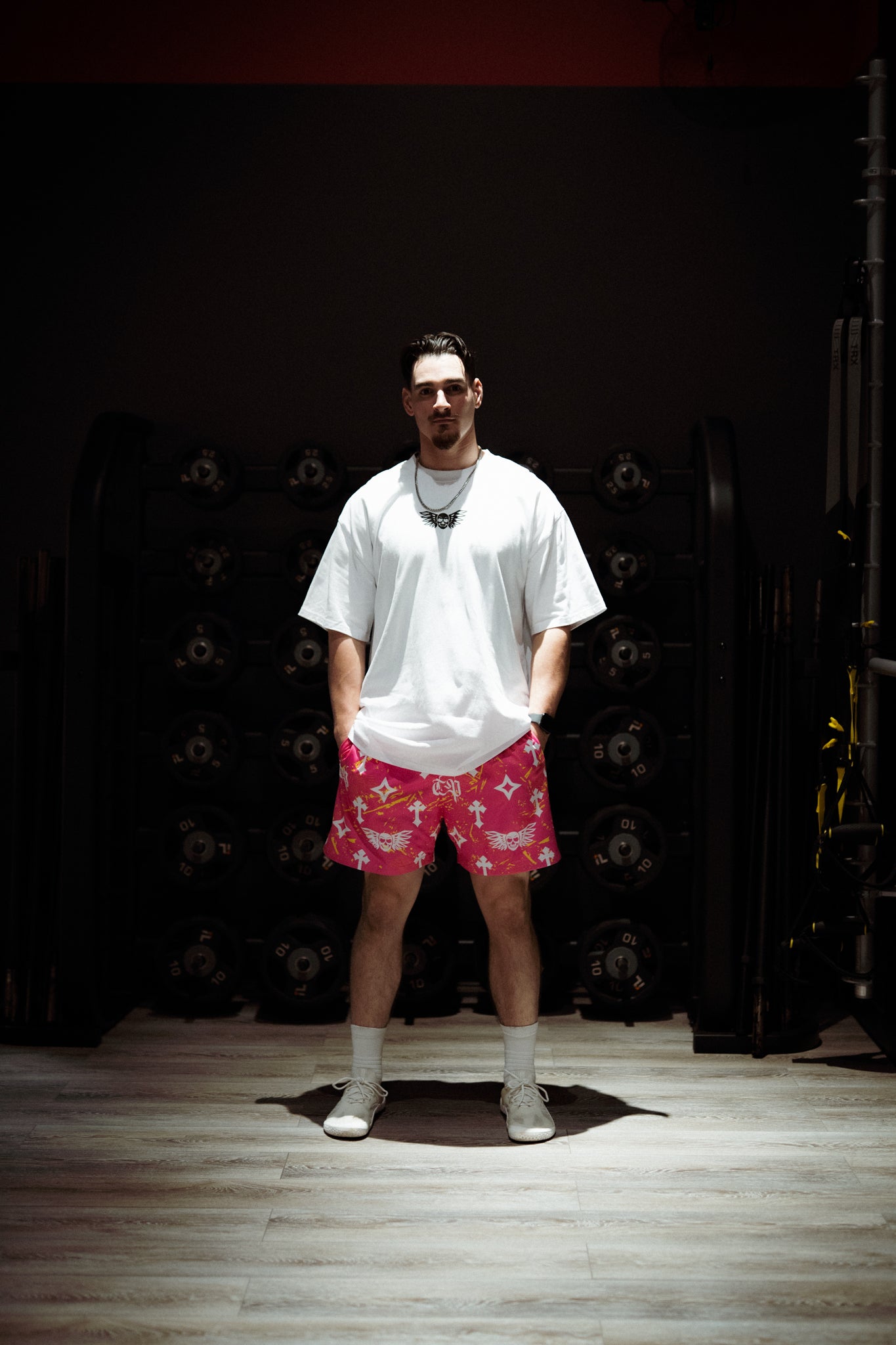 Bleak Midwinter shorts- Pink/ Yellow paint