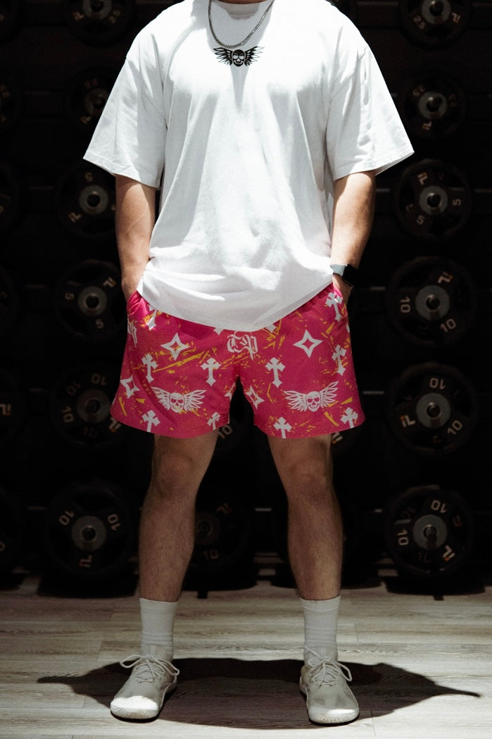 Bleak Midwinter shorts- Pink/ Yellow paint