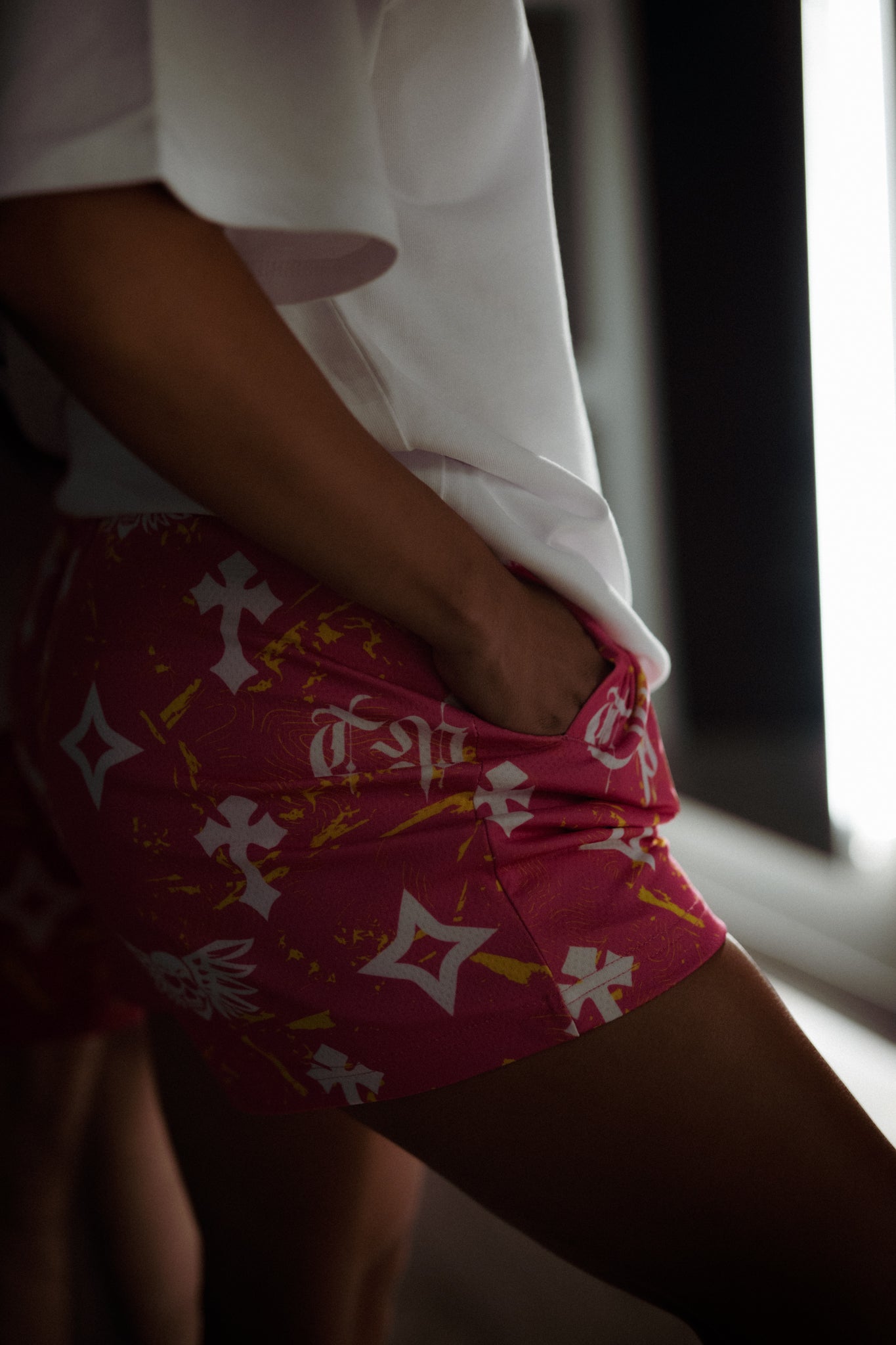 Bleak Midwinter shorts- Pink/ Yellow paint