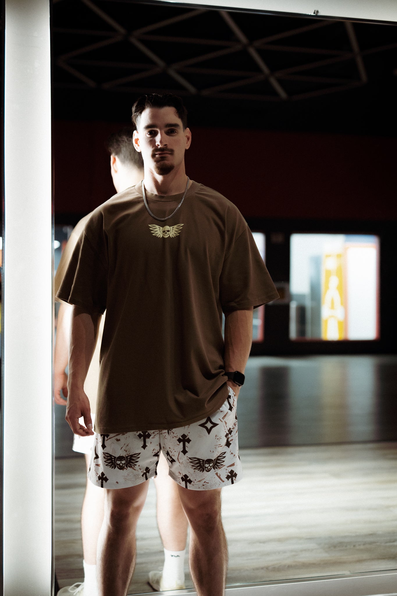 Bleak Midwinter shorts- Cream/ Brown paint