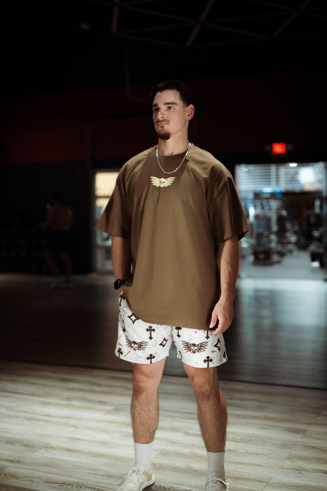 Bleak Midwinter shorts- Cream/ Brown paint