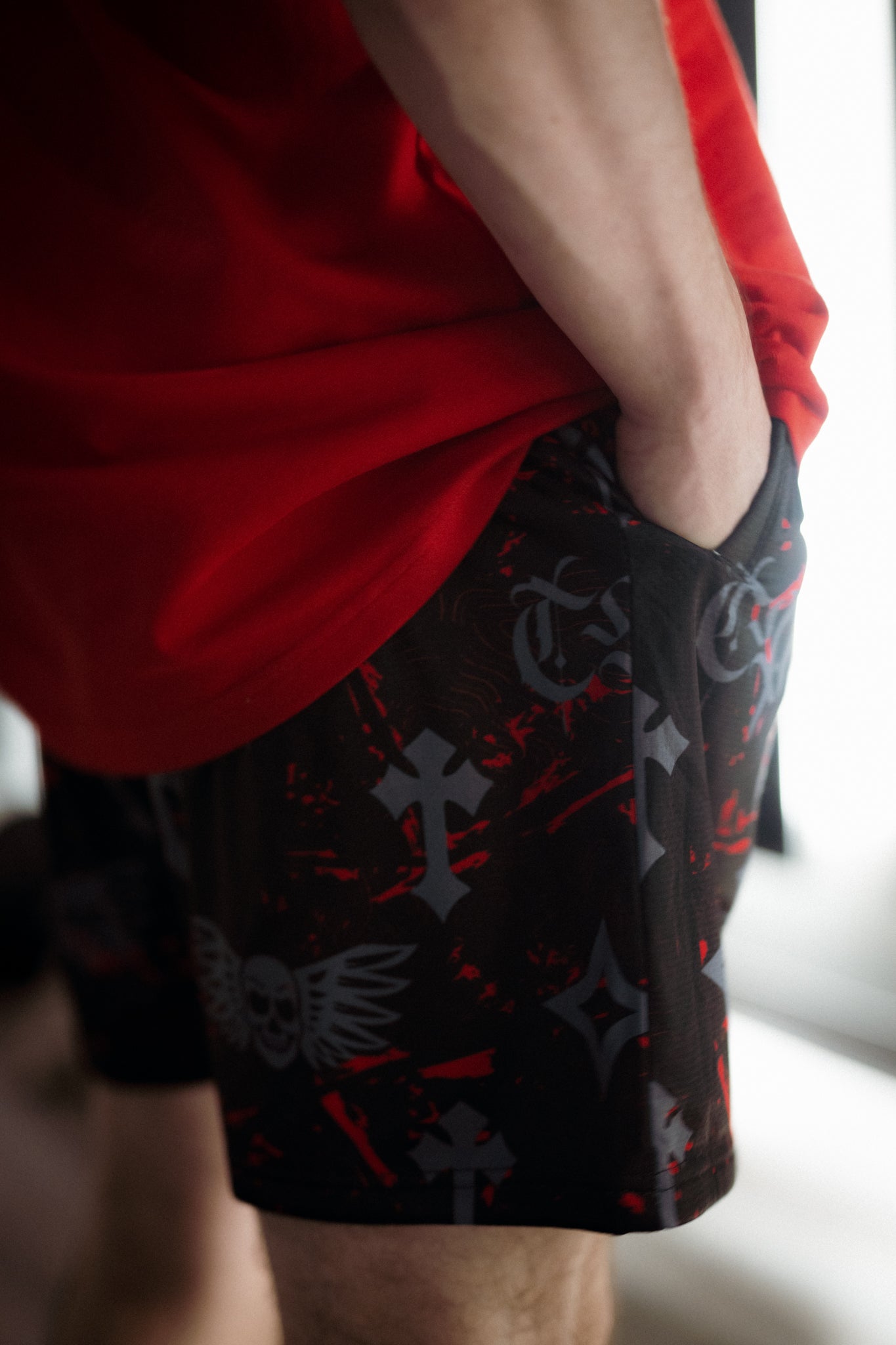 Bleak Midwinter shorts- Black/ Red paint