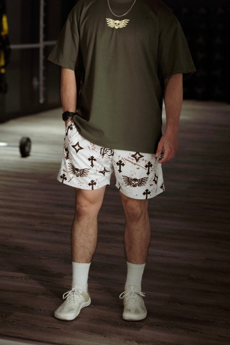 Bleak Midwinter shorts- Cream/ Brown paint