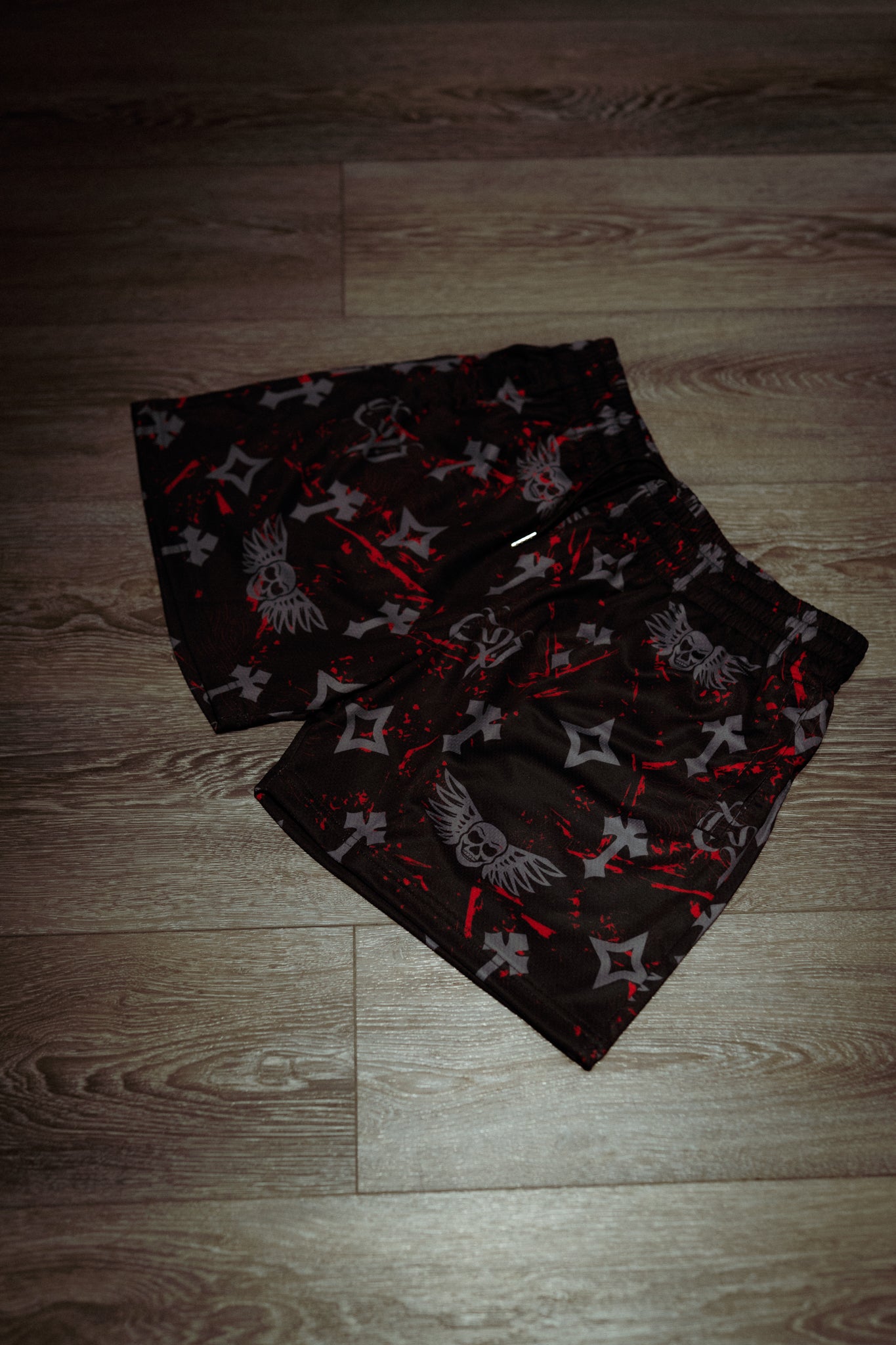 Bleak Midwinter shorts- Black/ Red paint