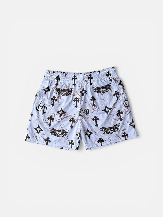 Bleak Midwinter shorts- Cream/ Brown paint