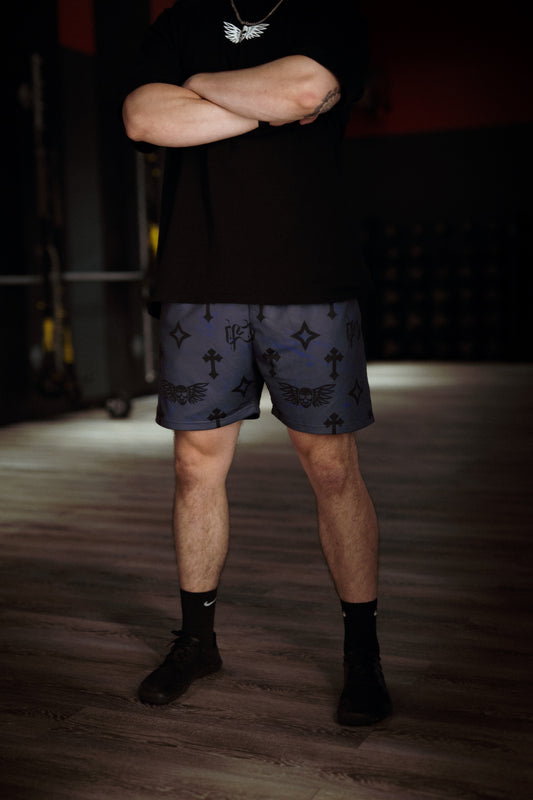 Bleak Midwinter shorts- Gray/ Purple paint
