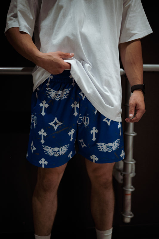 Bleak Midwinter shorts- Royal Blue/ Gray paint