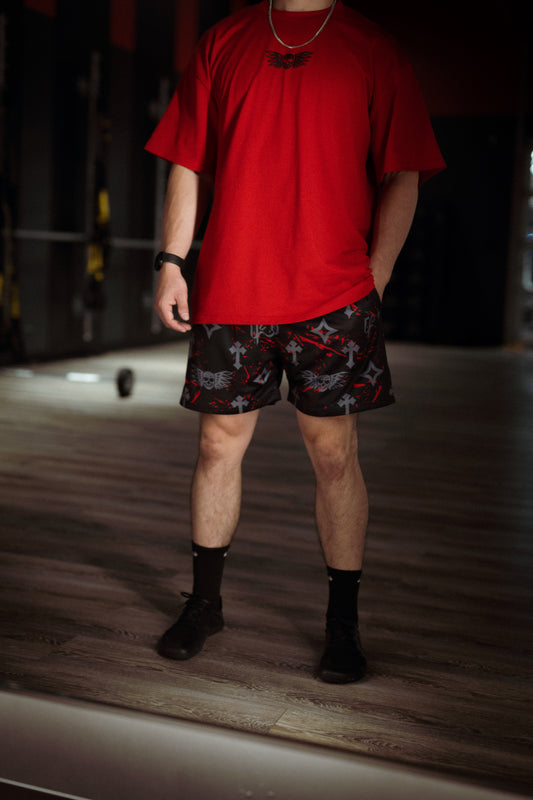 Bleak Midwinter shorts- Black/ Red paint