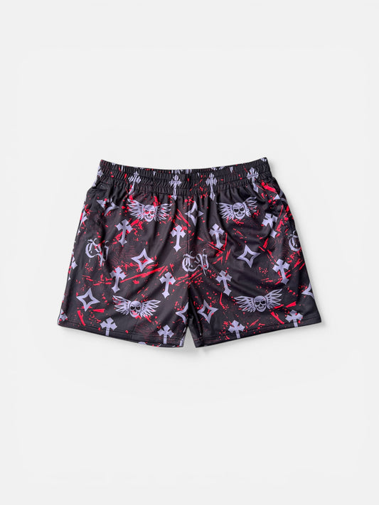 Bleak Midwinter shorts- Black/ Red paint